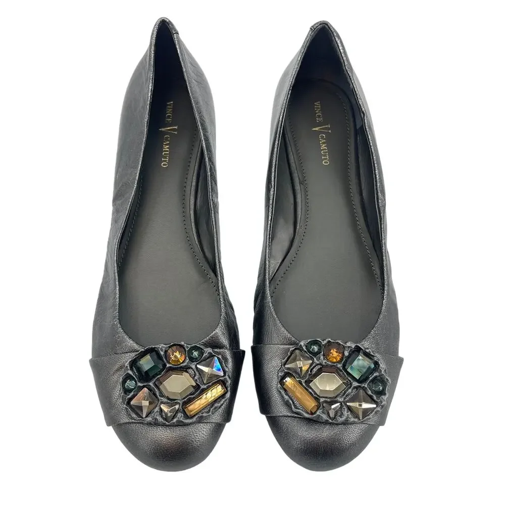 Vince Camuto Size 9 Richie Ballet Flats Silver Jeweled Slip On Shoes